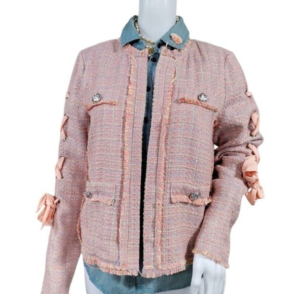 Beula Style Open-Front Metallic Tweed Blazer Jacket Barbiecore Career Womens M - Picture 1 of 13
